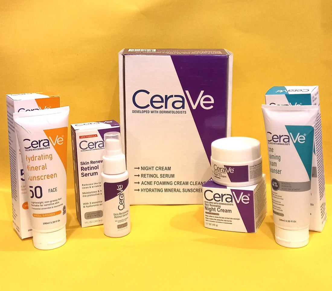 CeraVe 4-in-1 Skincare Kit | Cleanser, Serum, Sunblock & Night Cream